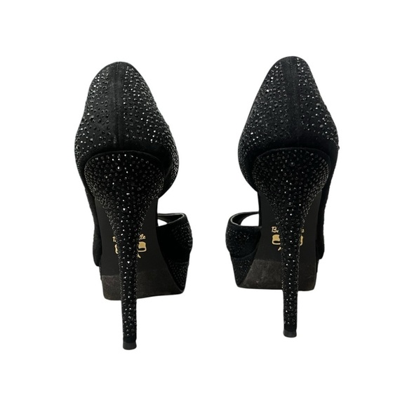 Betseyville by Betsey Johnson Black Rhinestone Open Toe Heels - Size 7.5 - Picture 4 of 11